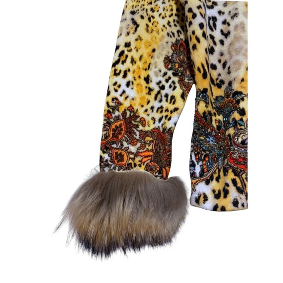 Vintage Y2K Lillie Rubin Sweater XS Real Fur Cuffs Animal Print Beaded Maximalis - Picture 2 of 5
